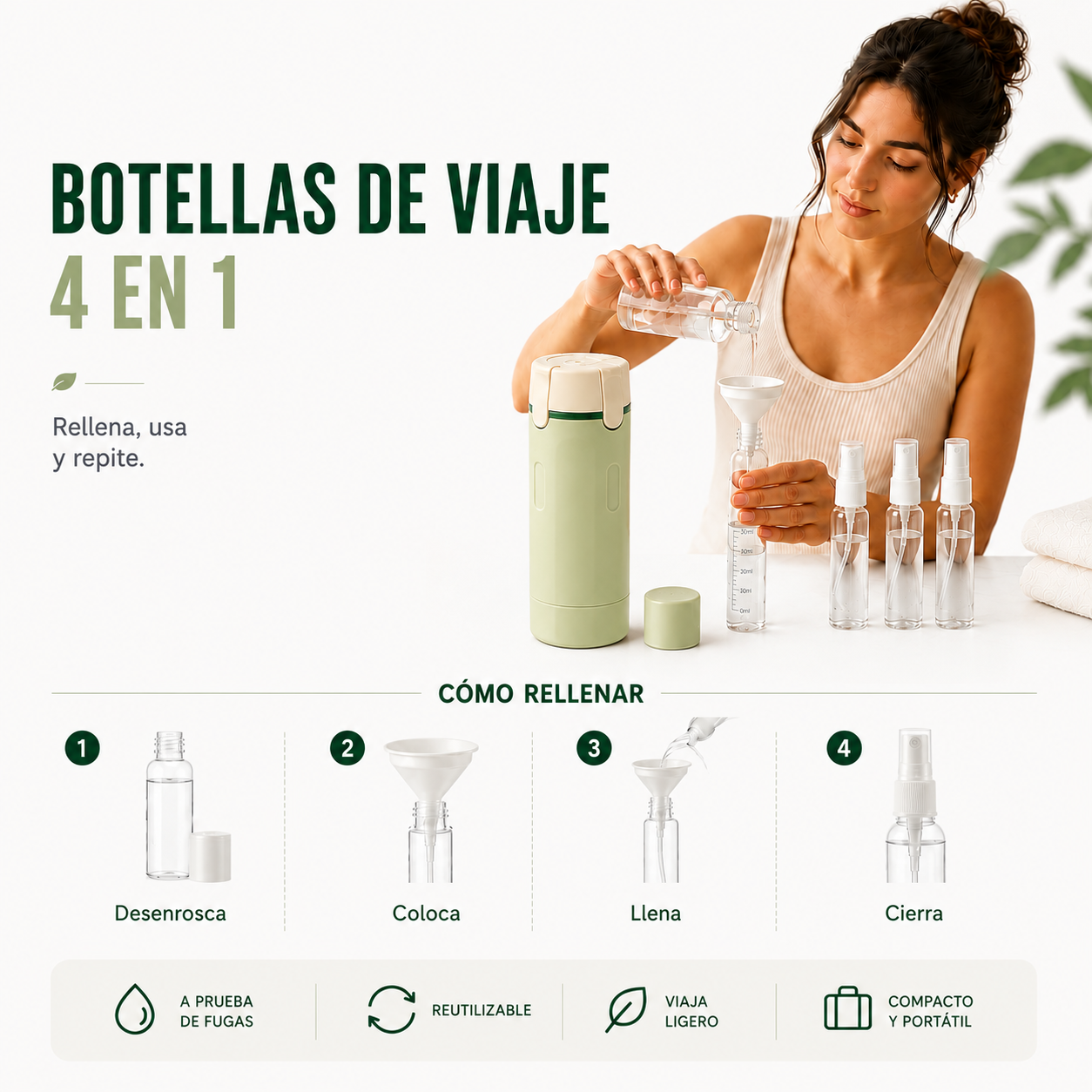 GOSET | Dispensador de Aseo de Viaje 4 en 1